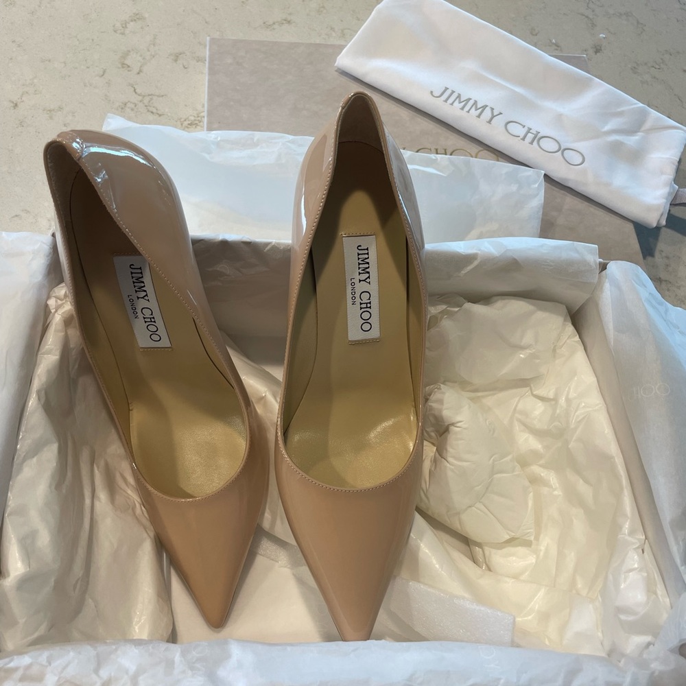 Jimmy Choo patent leather heels in nude